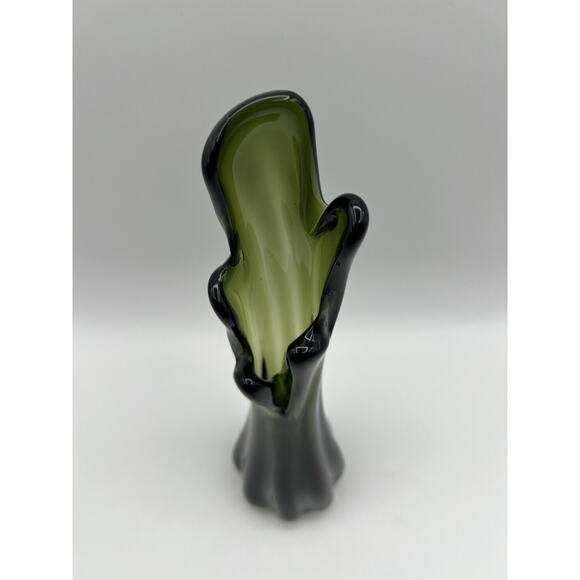 Norleans Hand Blown Five Finger Swung Glass Vase 10” Dark Green - Picture 2 of 9